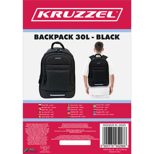 30L batoh - černý Kruzzel 24525