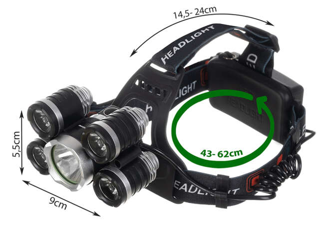 5 x T6 CREE LED čelovka