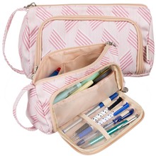 School Pencil Case Two-Compartment Folding Pouch Double Pink for Children