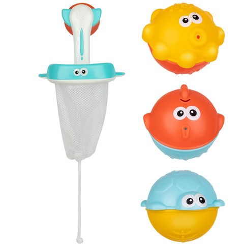 Bath toys with a strainer