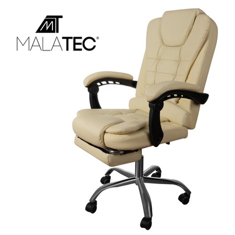 Office armchair with footstool eco leather - cream