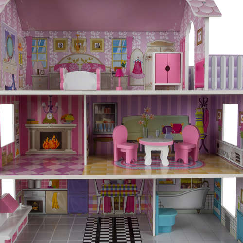 Pink Wooden Kids Pretend Play Toys doll house 70cm with Furniture set
