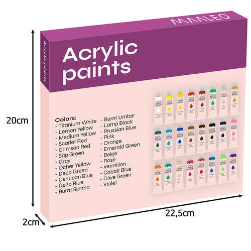 Peintures acryliques 24 pièces - 12ml. Maaleo 20363