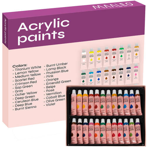 Peintures acryliques 24 pièces - 12ml. Maaleo 20363