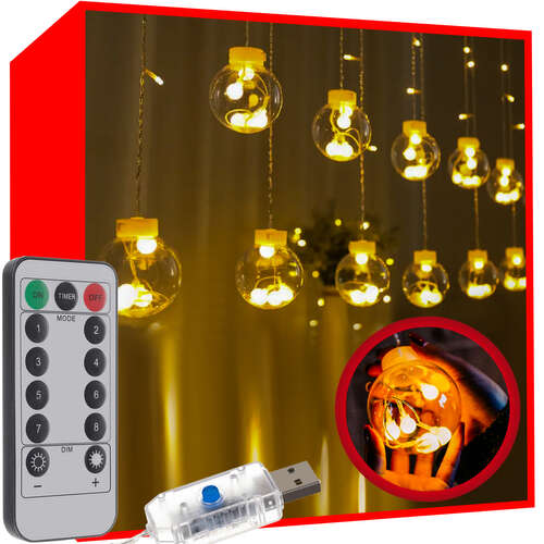 Rideau lumineux 108LED USB blanc chaud KŚ19736