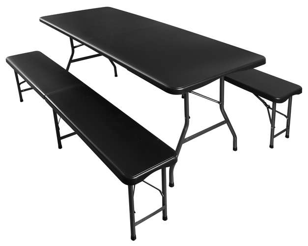 Table de jardin pliante 180 cm + 2 bancs - noir