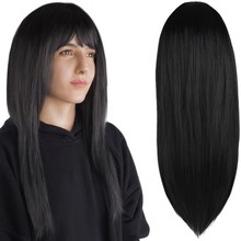 Schwarze lange Perücke für Damen P14833