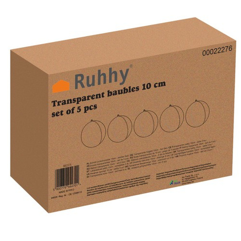 Transparent baubles 10cm - set of 5 Ruhhy 22276