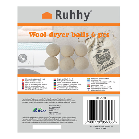 Wool dryer balls 6 pcs Ruhhy 25704