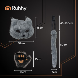 4-piece cat/fox costume, gray, Ruhhy 26247