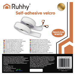 Self-adhesive Velcro white 5m x 2.5cm Ruhhy 25999