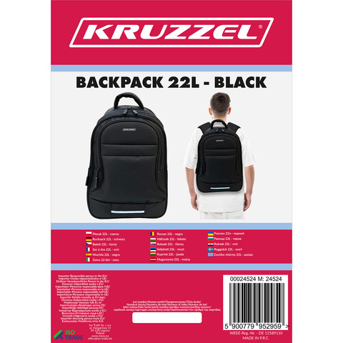 22L batoh - černý Kruzzel 24524