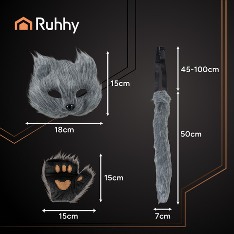 4-piece cat/fox costume, gray, Ruhhy 26247