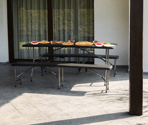 Klappbarer Gartentisch 180 cm + 2 Bänke - Schwarz