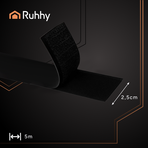 Velcro autocollant noir 5 m x 2,5 cm Ruhhy 24237