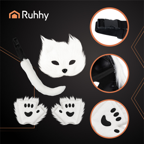 4-piece cat/fox costume, white, Ruhhy 26249