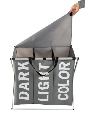 Laundry basket - 3 compartments on a foldable frame