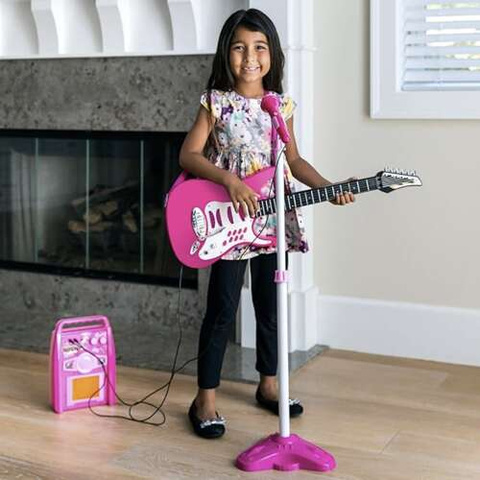 Gitara + mikrofonas + stiprintuvas rožinė 22407