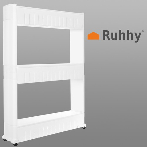 Mobile kitchen shelf on wheels, white