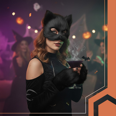 4-piece cat/fox costume, black, Ruhhy 26248