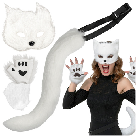 Costume chat/renard 4 pièces, blanc, Ruhhy 26249