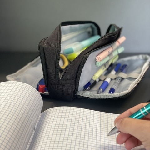 Triple foldable pencil case - black Maaleo 24476