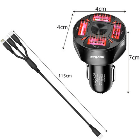 Car charger 4x USB + cable Xtrobb 19907