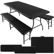 Folding garden table 180cm + 2 benches - black