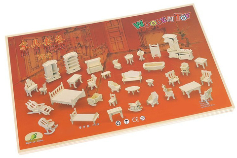 Set of wooden doll furniture, 34 pieces