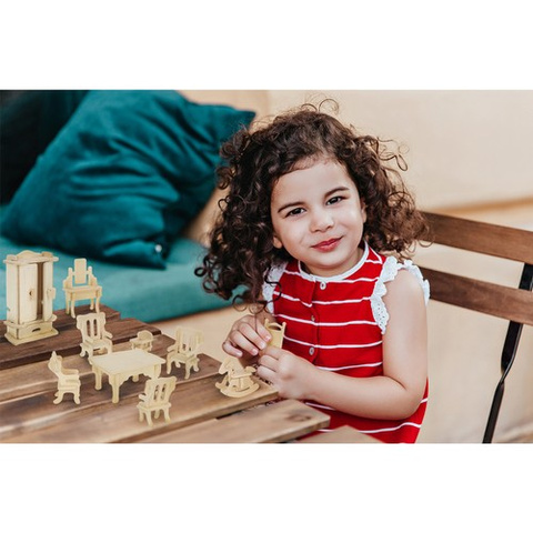 Wooden doll furniture set 34 pieces 23542