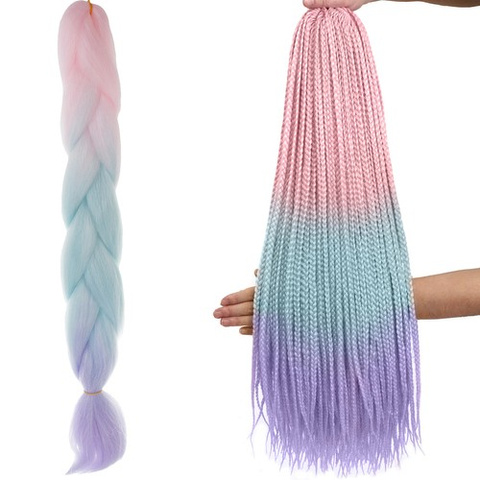 Synthetic hair braids ombre pink/white/purple W10341