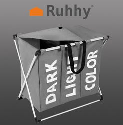 Laundry basket - 3 compartments on a foldable frame