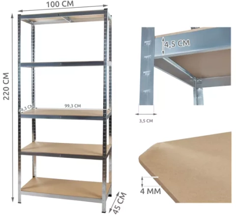 Etagère d&#39;entrepôt 220x100x45 Malatec 23766 