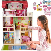 Деревянный кукольный домик - вилла с бассейном D11251