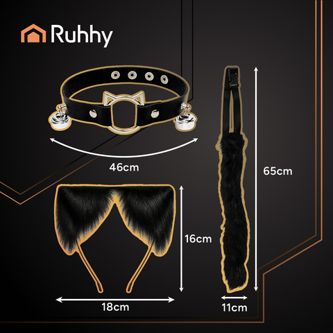 Trojdílný kostým kočky/lišky, černý, Ruhhy 26587