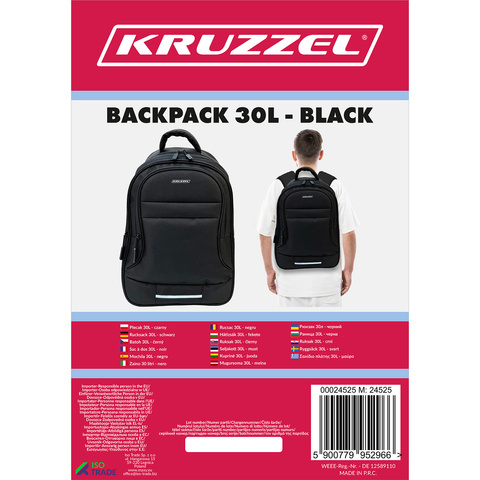 30L batoh - černý Kruzzel 24525