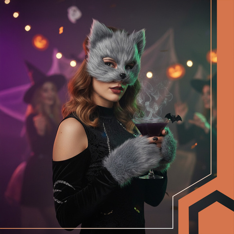 4-piece cat/fox costume, gray, Ruhhy 26247