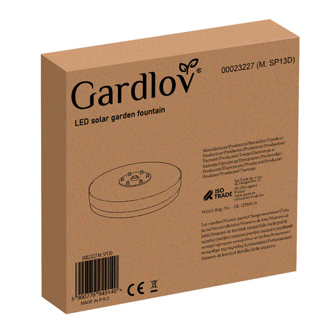 Gardlov 23227 Светодиодный садовый фонтан на солнечных батареях