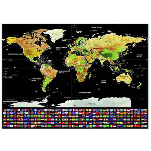 Carte du monde - carte à gratter avec drapeaux 23443