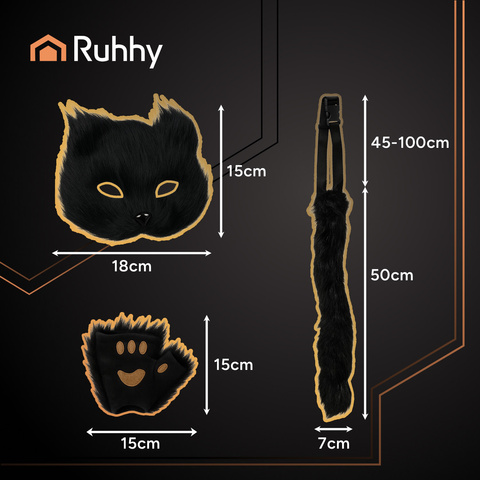 Костюм кошки/лисы, 4 предмета, черный, Ruhhy 26248