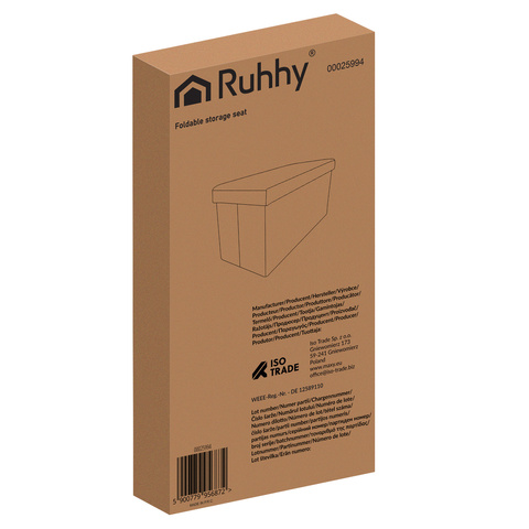 Пуф из серого бархата 60x30x30 см Ruhhy 25994