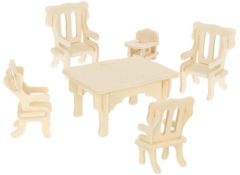 Set of wooden doll furniture, 34 pieces