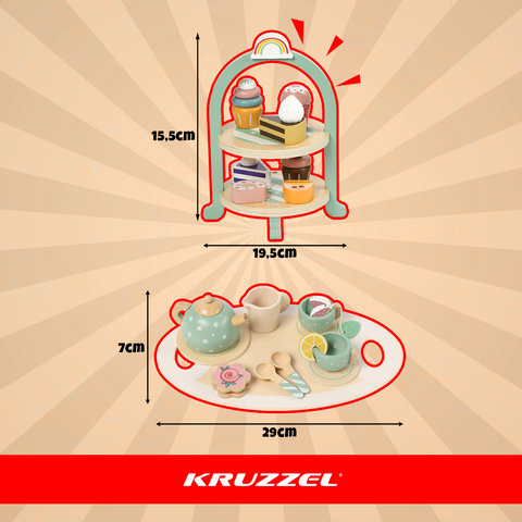 Детский чайный сервиз + подставка для торта Kruzzel 26418