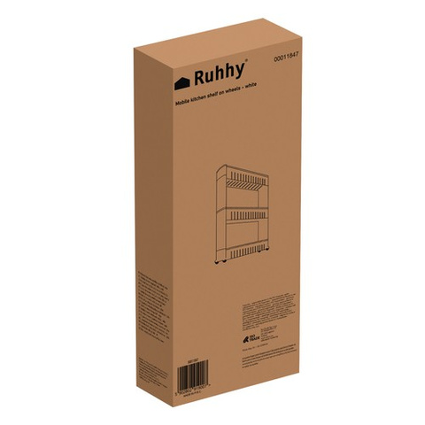 Mobile kitchen shelf on wheels, white