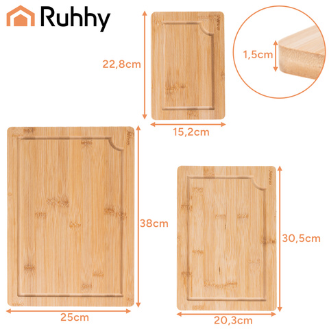 Bambukinė pjaustymo lentelė - 3 vnt. + Ruhhy stovas