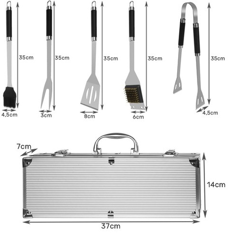 Ustensiles pour barbecue - lot de 5 accessoires + valise