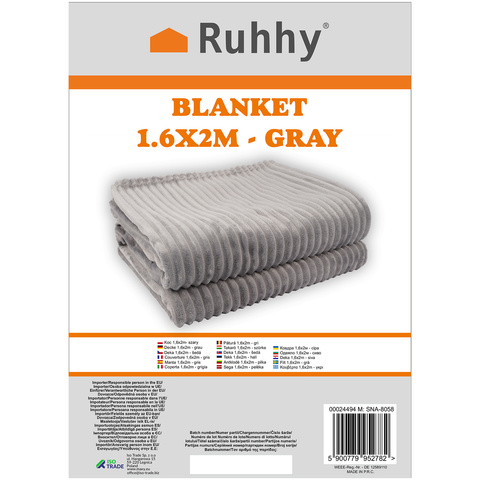 Couverture 1,6x2m - gris Ruhhy 24494