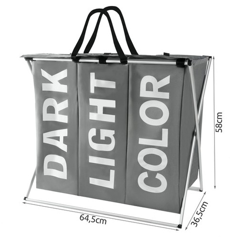 Wäschekorb – 3 Fächer auf faltbarem Gestell