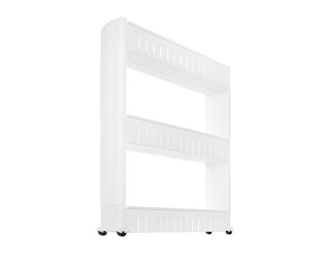 Mobile kitchen shelf on wheels, white