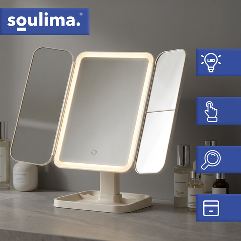 Miroir cosmétique pliable à LED Soulima 26952
